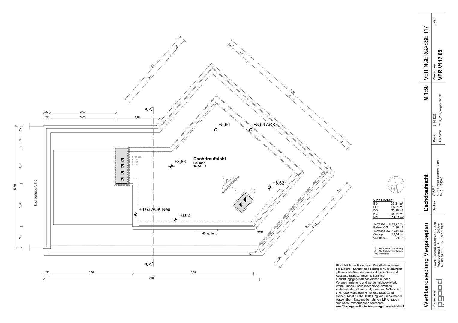 Draufsicht des Daches mit Dachflächen und möglichen Installationen.