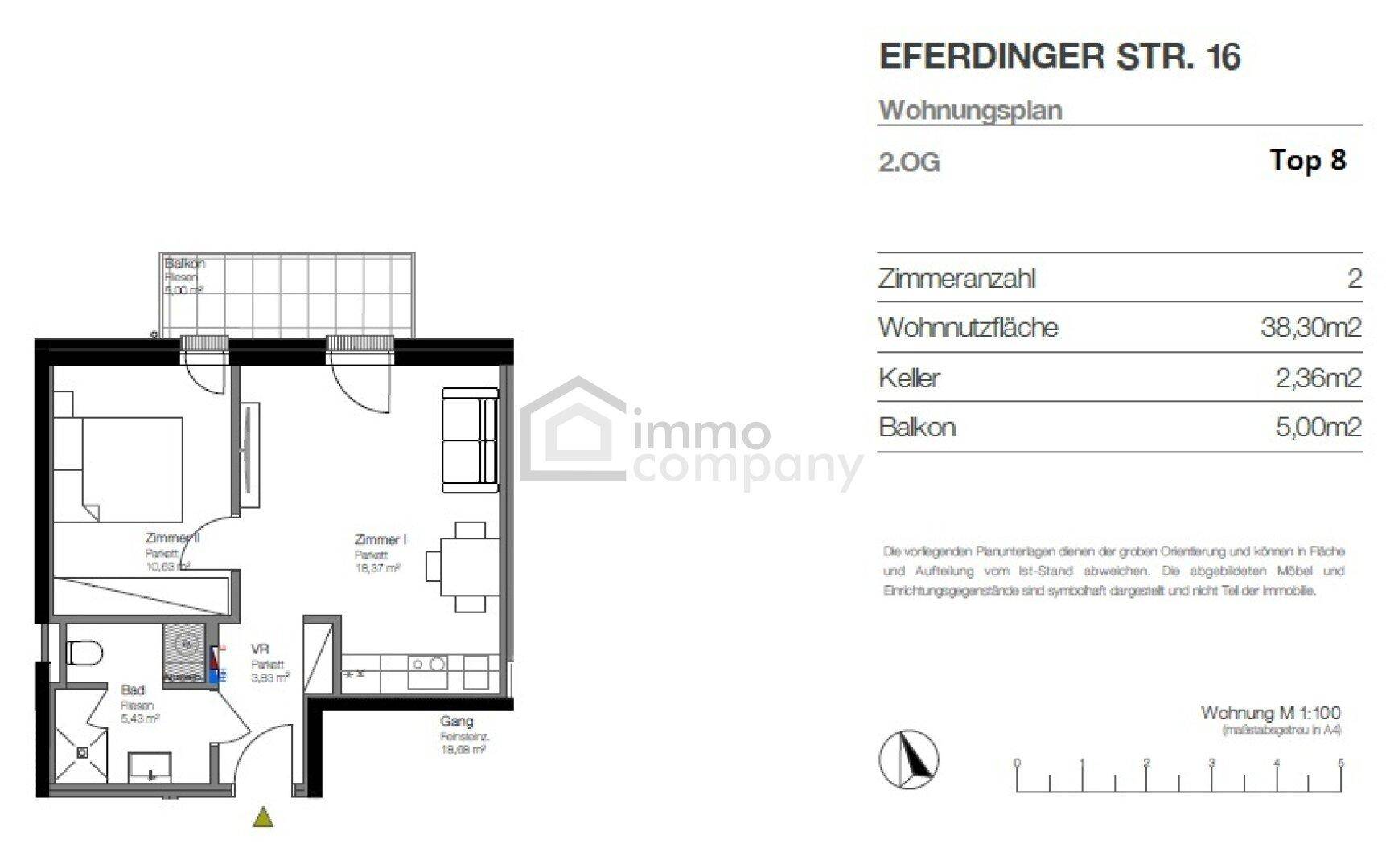 Detaillierter Wohnungsplan mit Raumaufteilung, Balkon und Angaben zur Wohnnutzfläche.