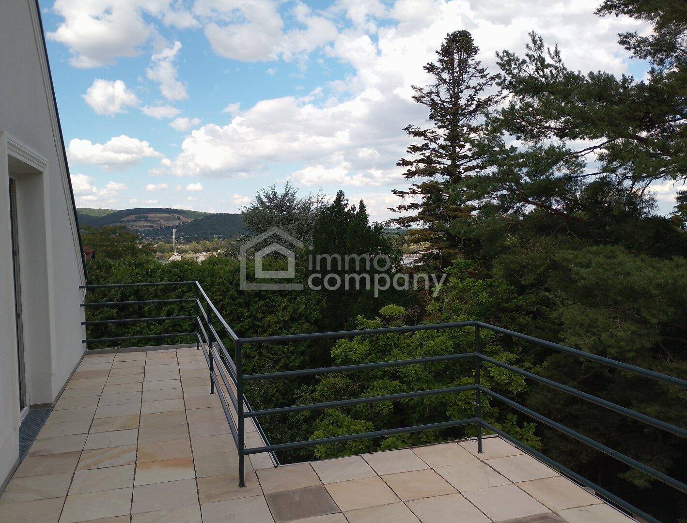 Balkon mit Blick auf den Bisamberg