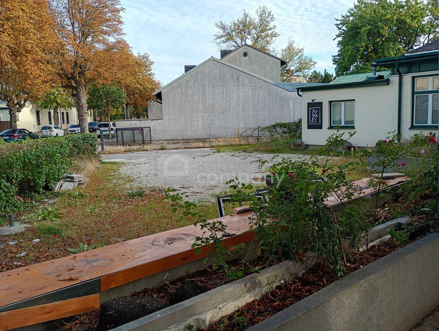 Gartenbereich mit niedriger Bepflanzung und einem erhöhten Pflanzbeet, angrenzend an ein Gebäude.