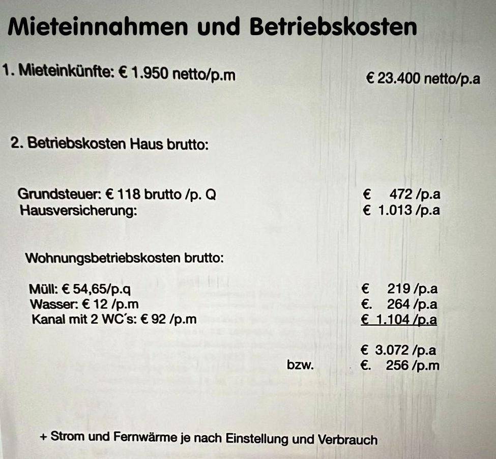 Mieteinnahmen& Betriebskosten