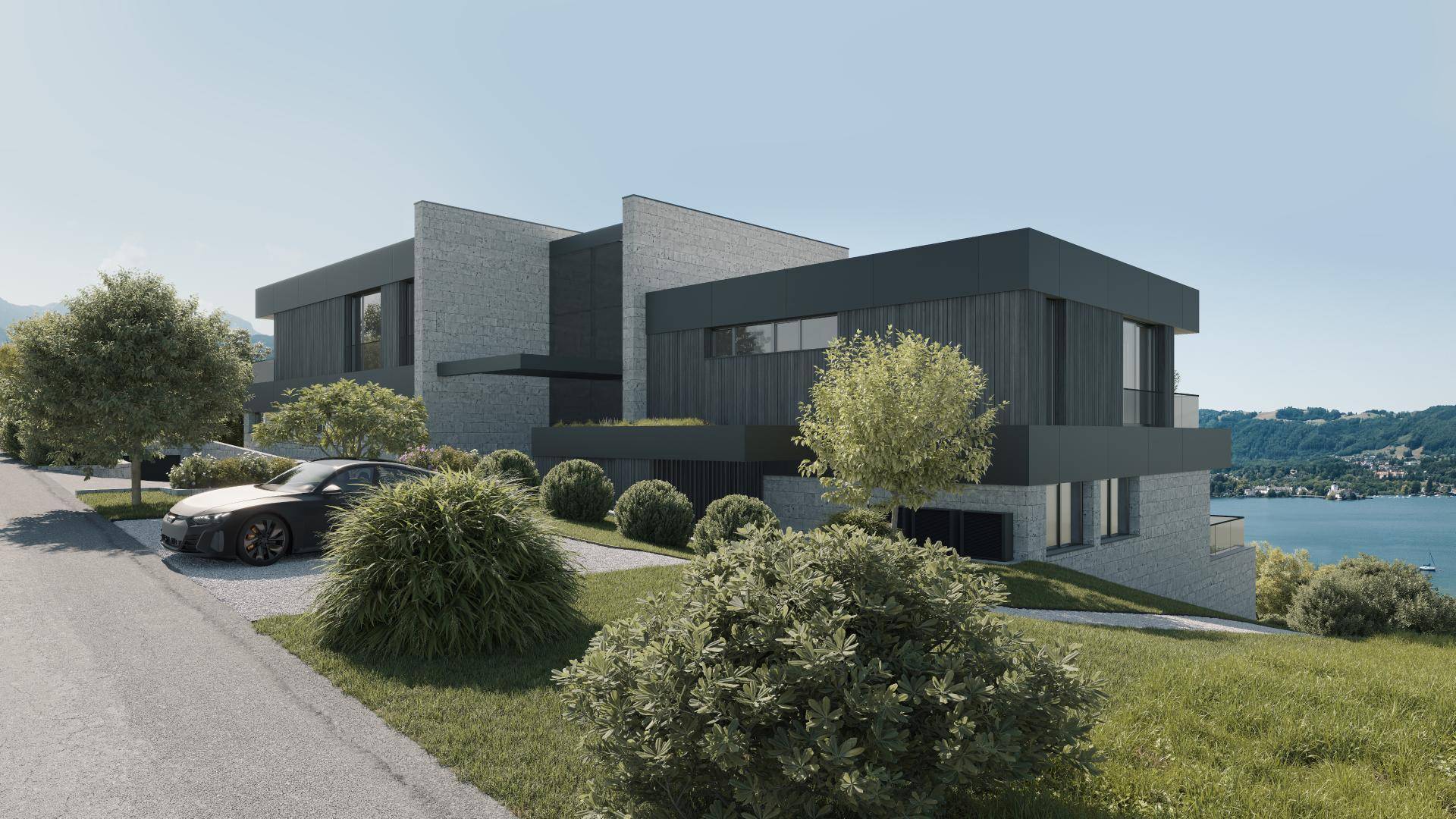 Rendering von der Zufahrt-Seite
