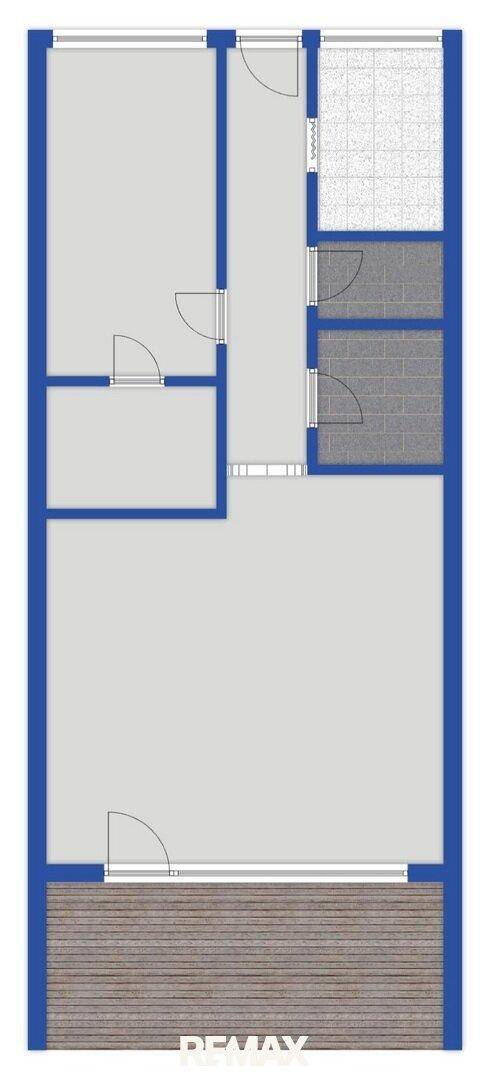 Grundriss einer Wohnung mit Balkon und mehreren Zimmern.