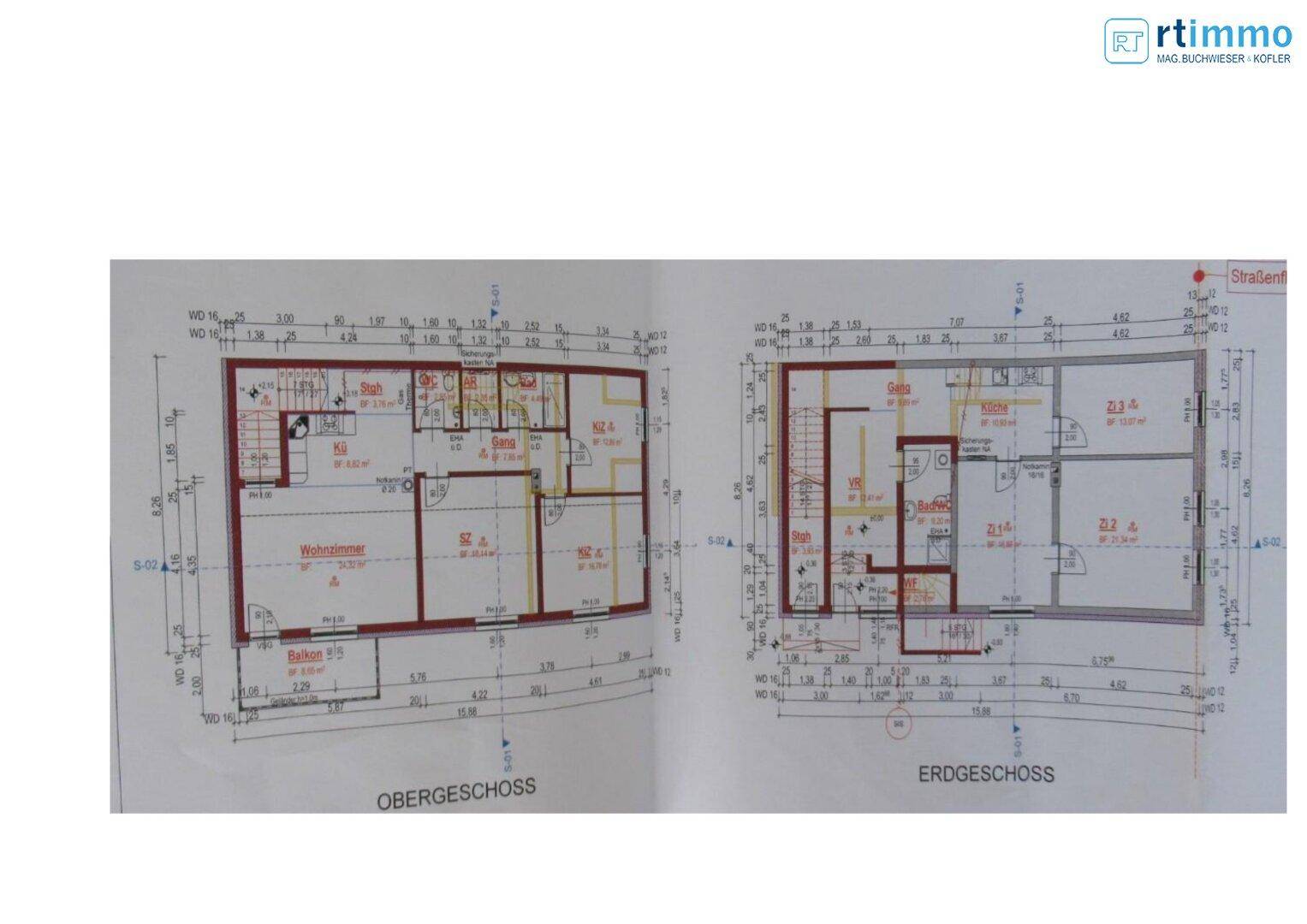 Grundrissplan des Kellers und ein Schnittbild des Gebäudes mit Höhenangaben.