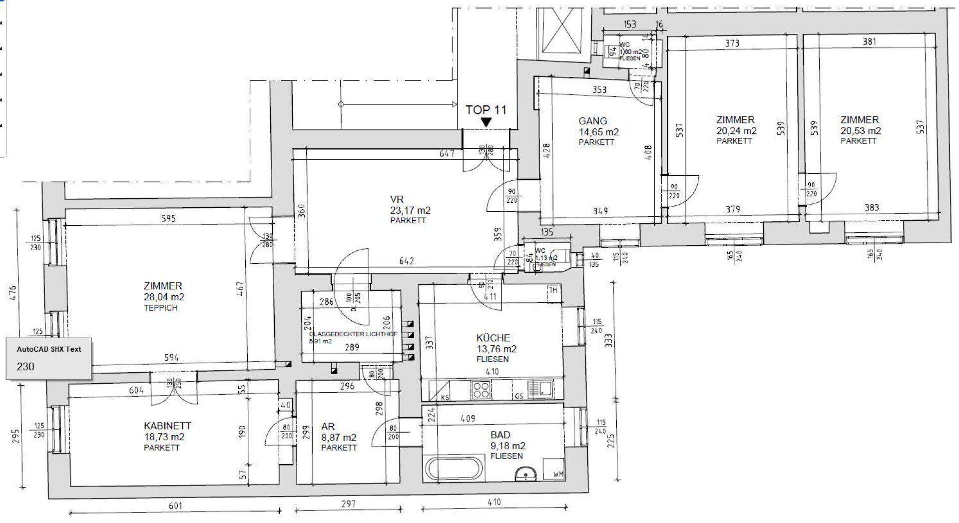 Detaillierter Grundriss der Wohnung mit Raumaufteilung und Flächenangaben in Quadratmetern.