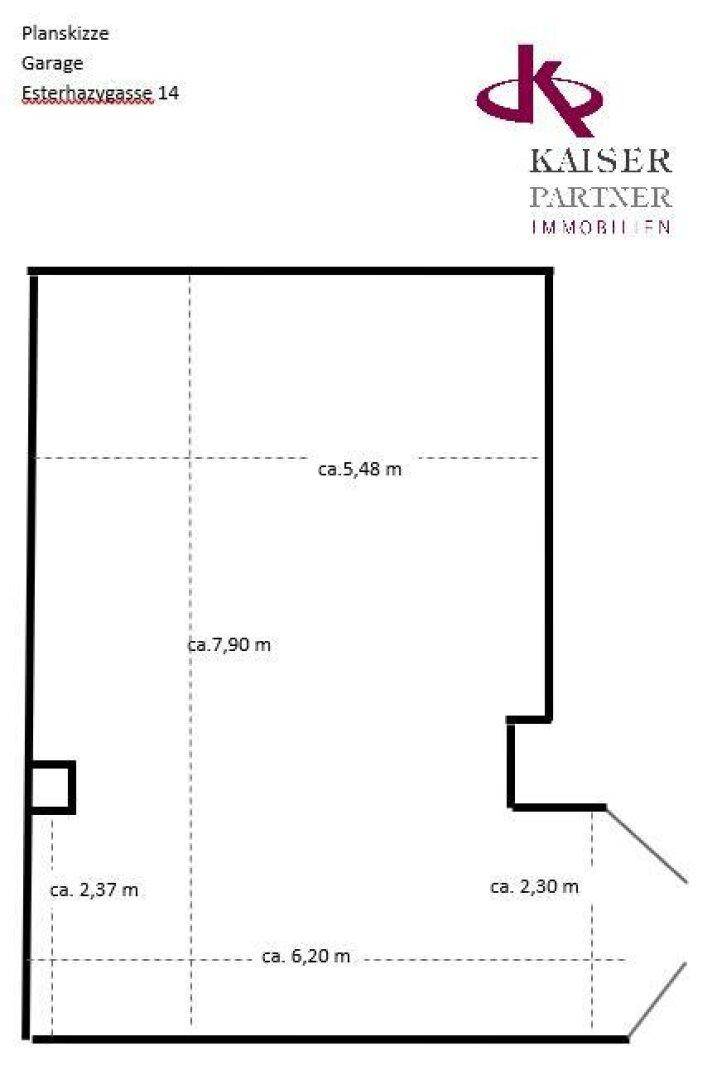 Grundriss-Skizze eines Garagenplatzes mit eingezeichneten ungefähren Abmessungen.