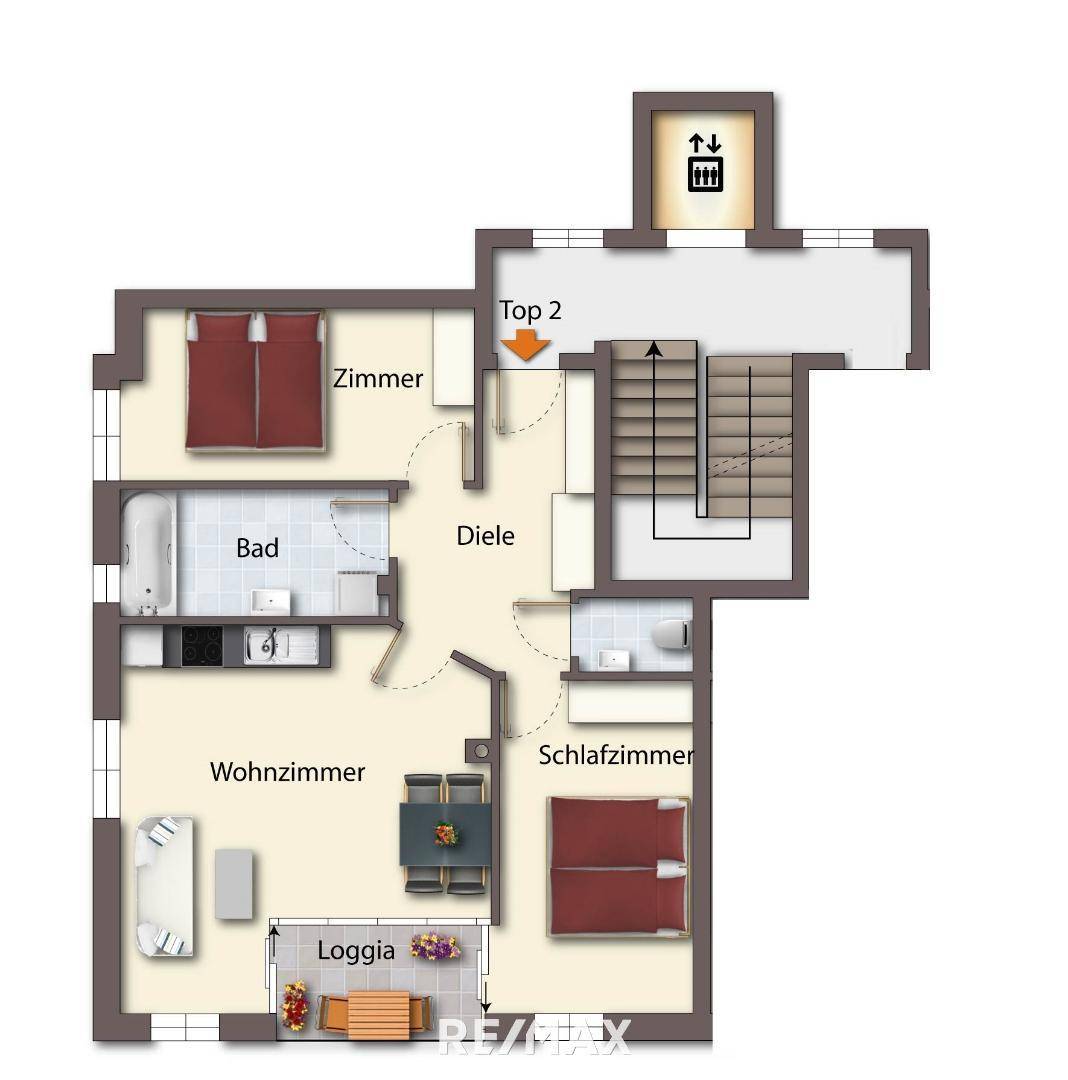 Grundriss möbliert - als schematische Darstellung