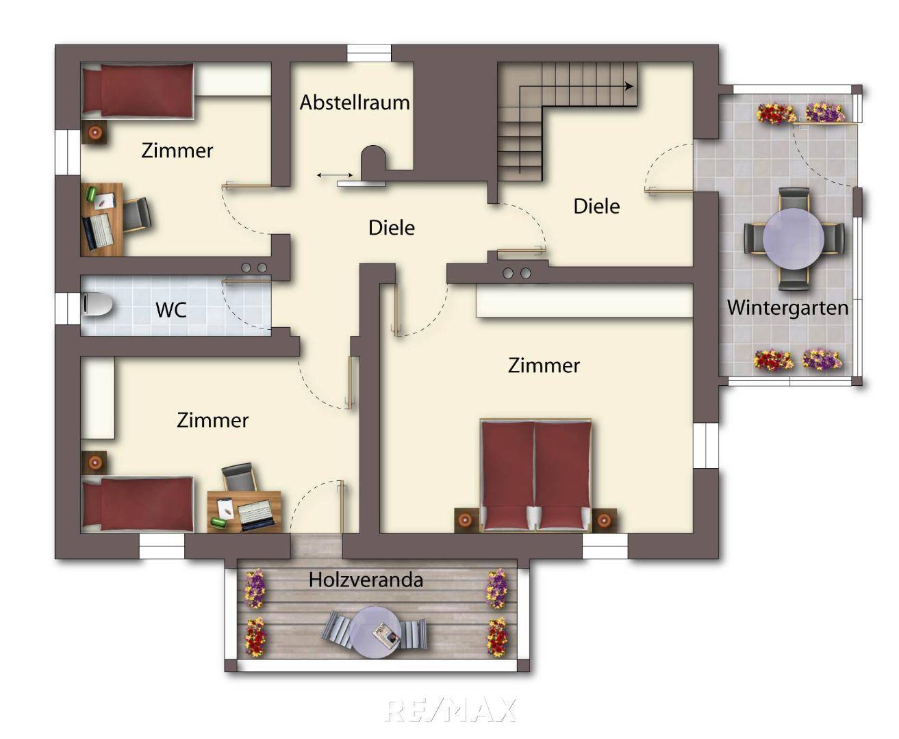 Grundriss OG möbliert als schematische Darstellung