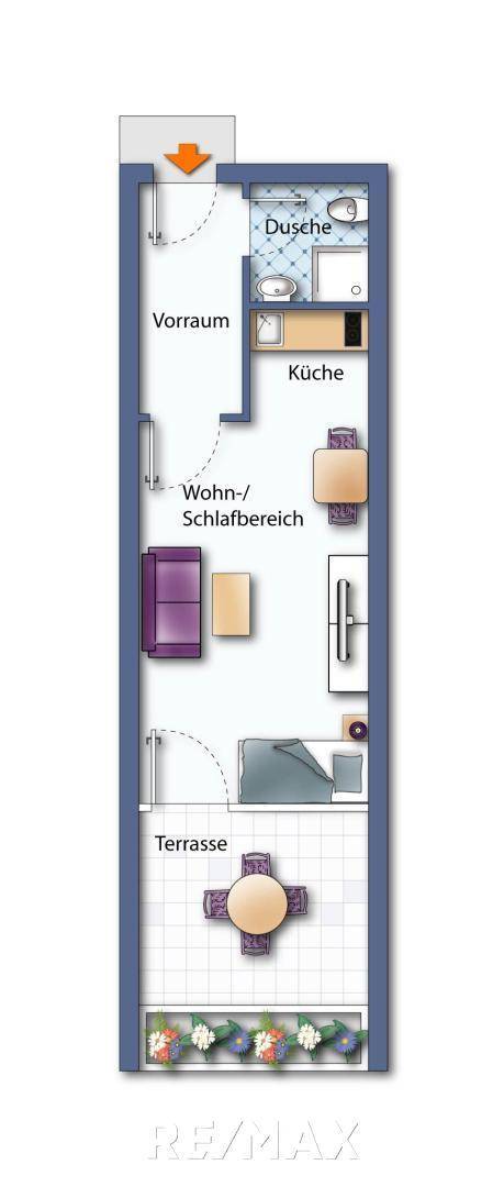 Grundriss als schematische Darstellung möbliert