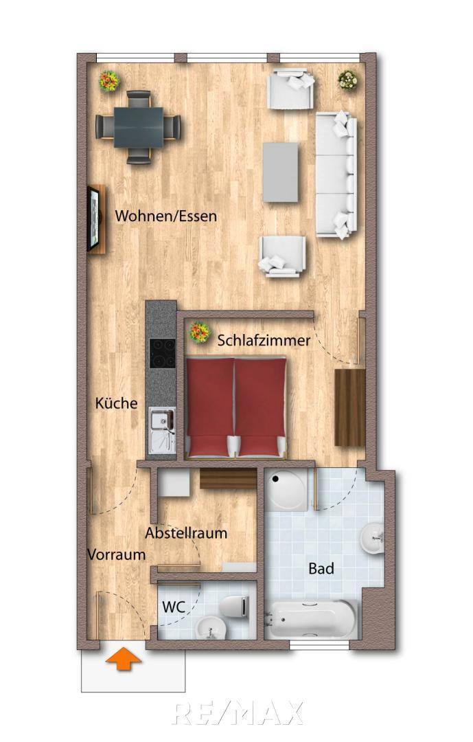 Grundriss als schematische Darstellung möbliert