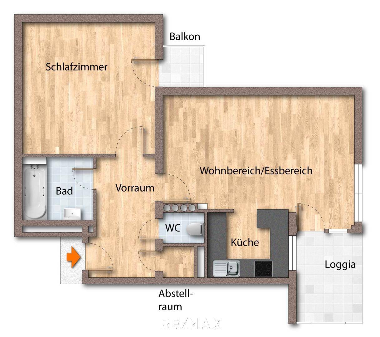 Grundriss als schematische Darstellung unmöbliert