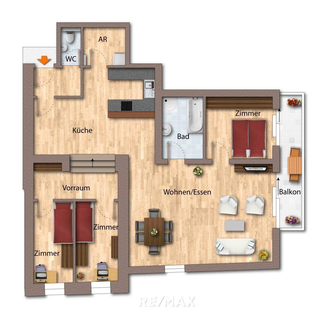 Grundriss als schematische Darstellung möbliert (2