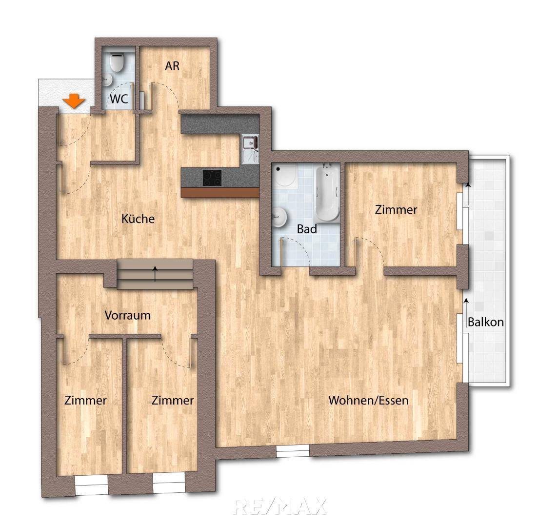 Grundriss als schematische Darstellung unmöbliert