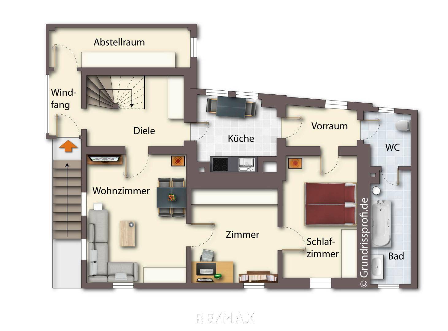 Halbgeschoss möbliert als schematische Darstellung