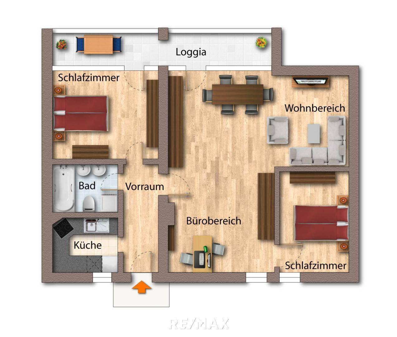 Grundriss möbliert als schematische Darstellung (1