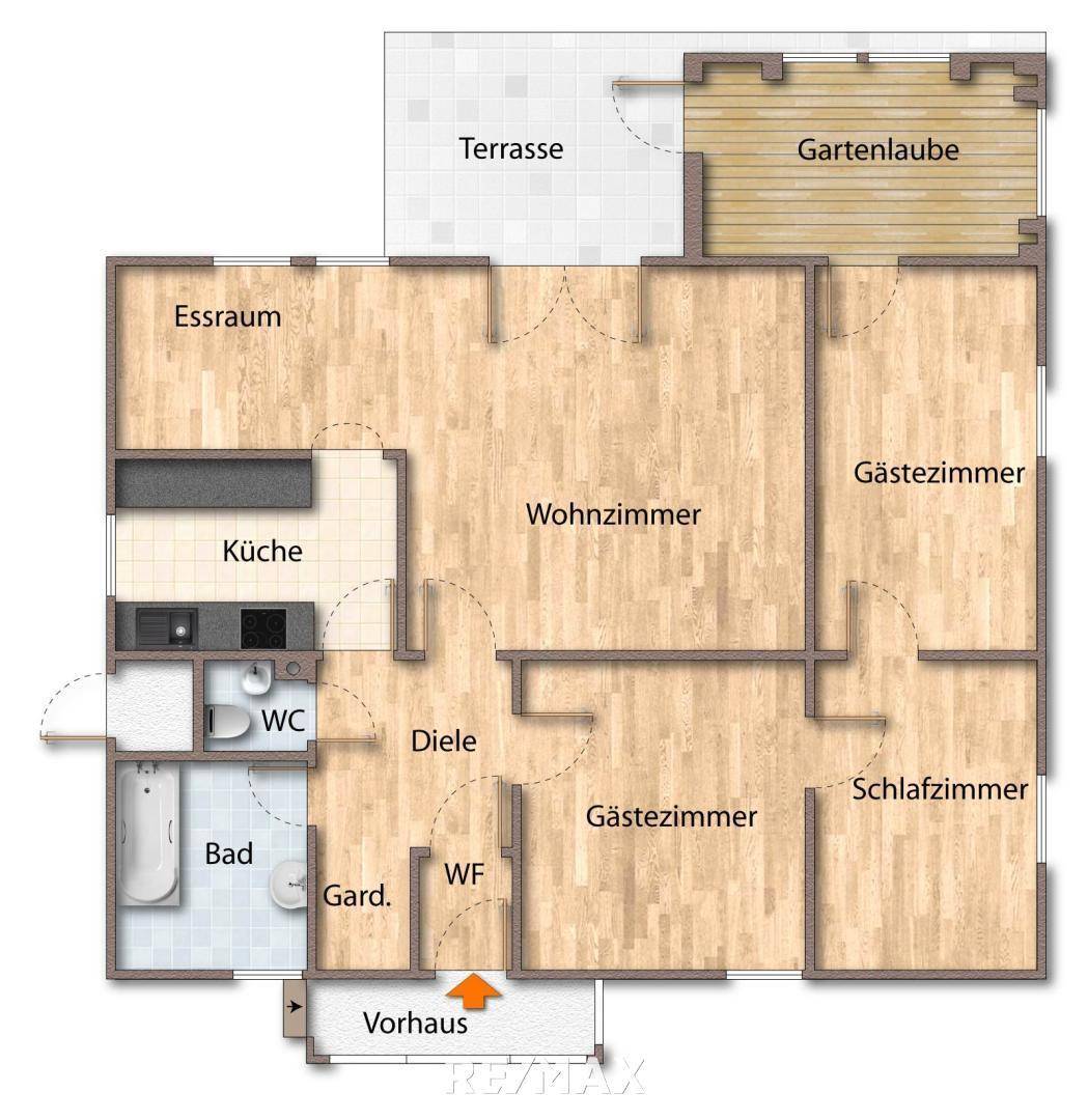 Grundriss als schematische Darstellung unmöbliert