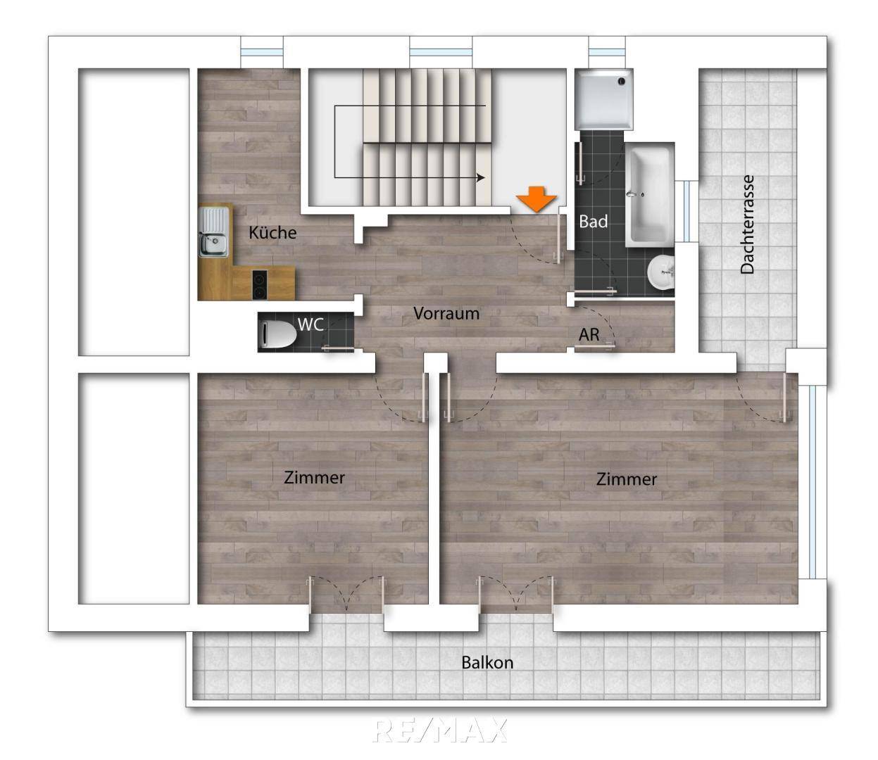 Grundriss als schematische Darstellung unmöbliert