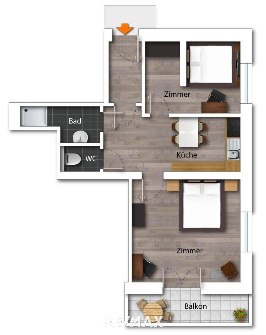 Grundriss als schematische Darstellung möbliert