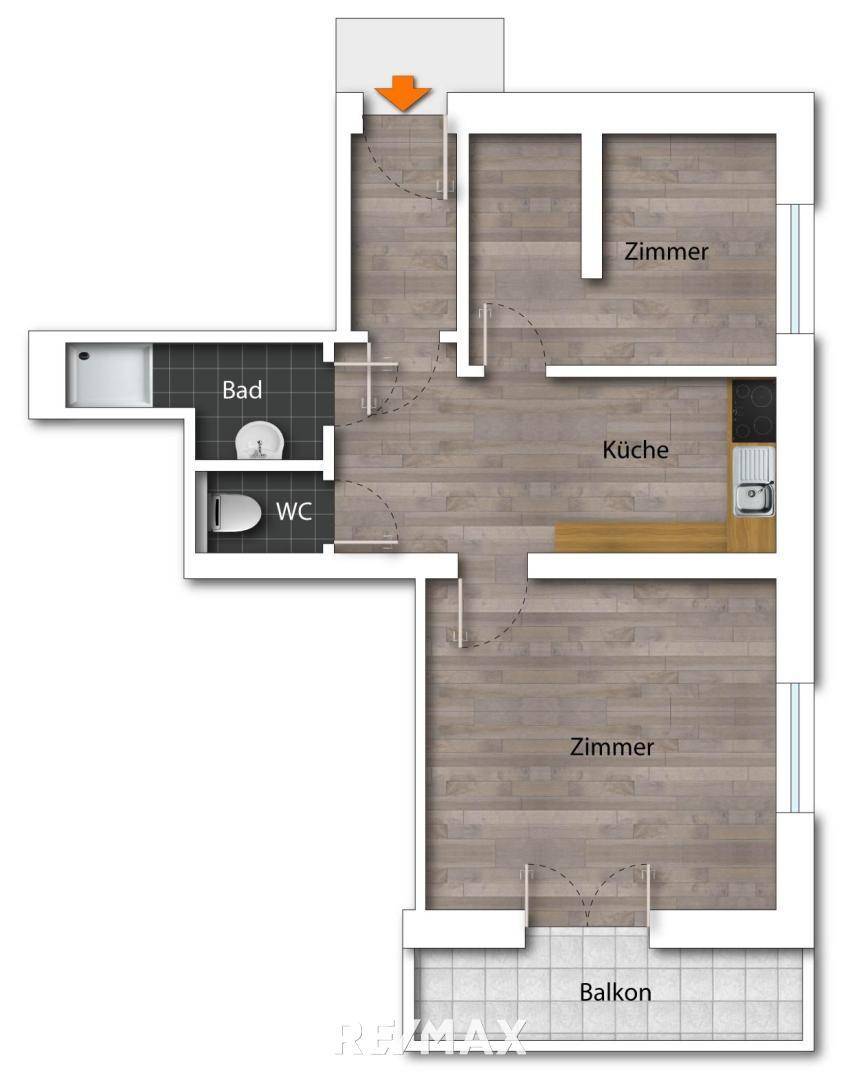 Grundriss als schematische Darstellung unmöbliert