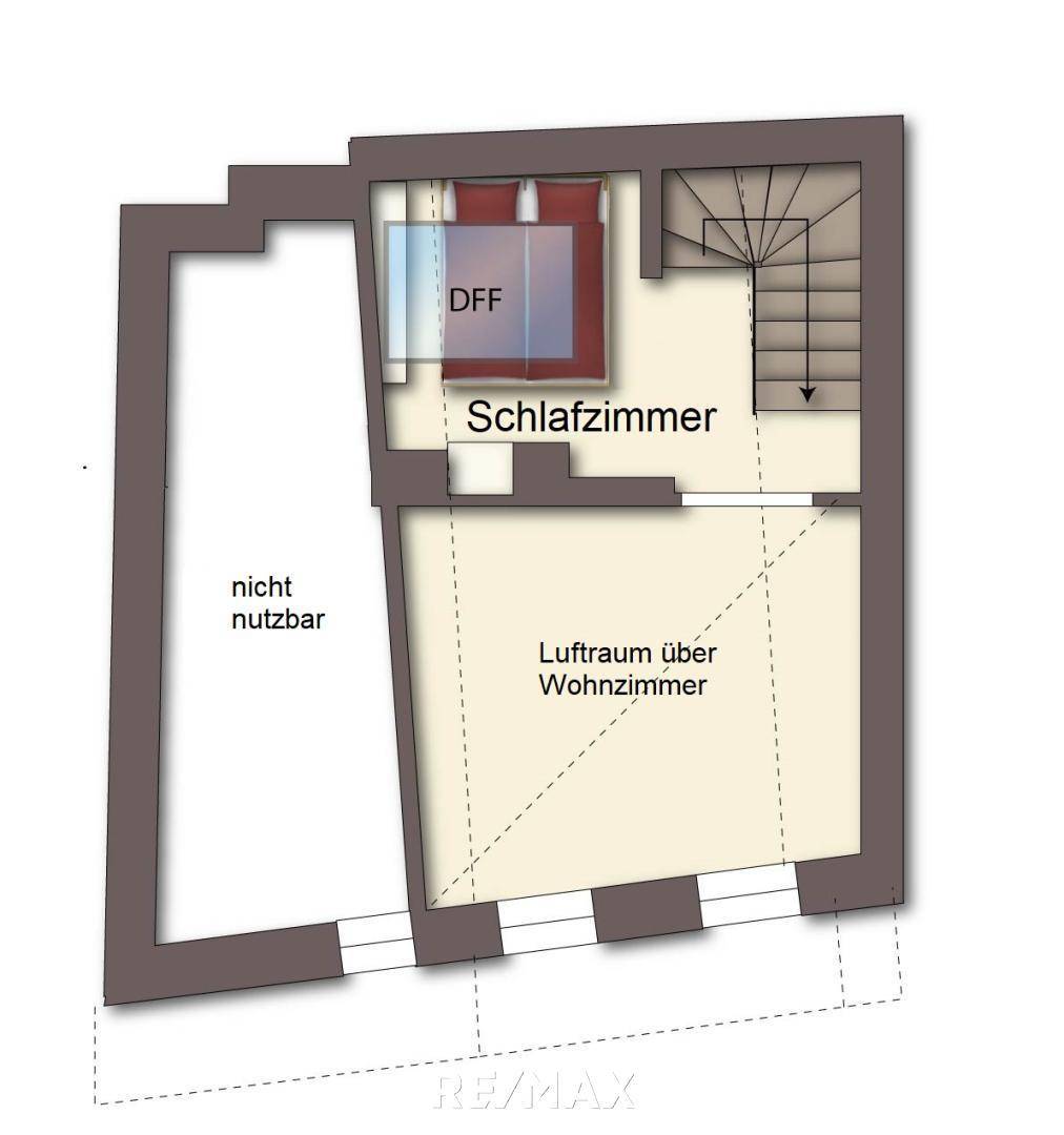 Dachgeschoß möbliert als schematische Darstellung