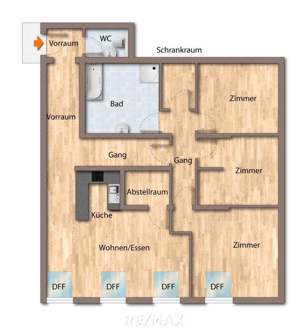 Grundriss als schematische Darstellung unmöbliert