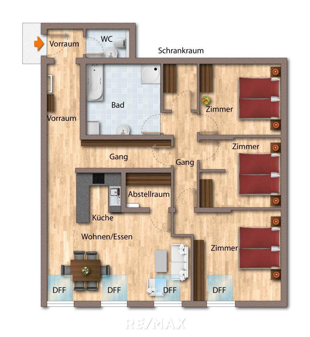 Grundriss als schematische Darstellung möbliert (2