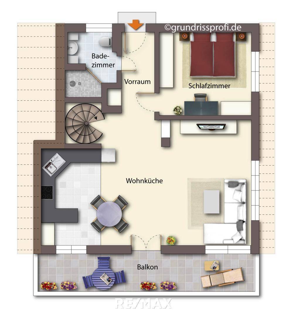 Grundriss als schematische Darstellung möbliert