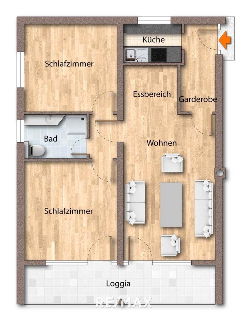 Grundriss als schematische Darstellung unmöbliert