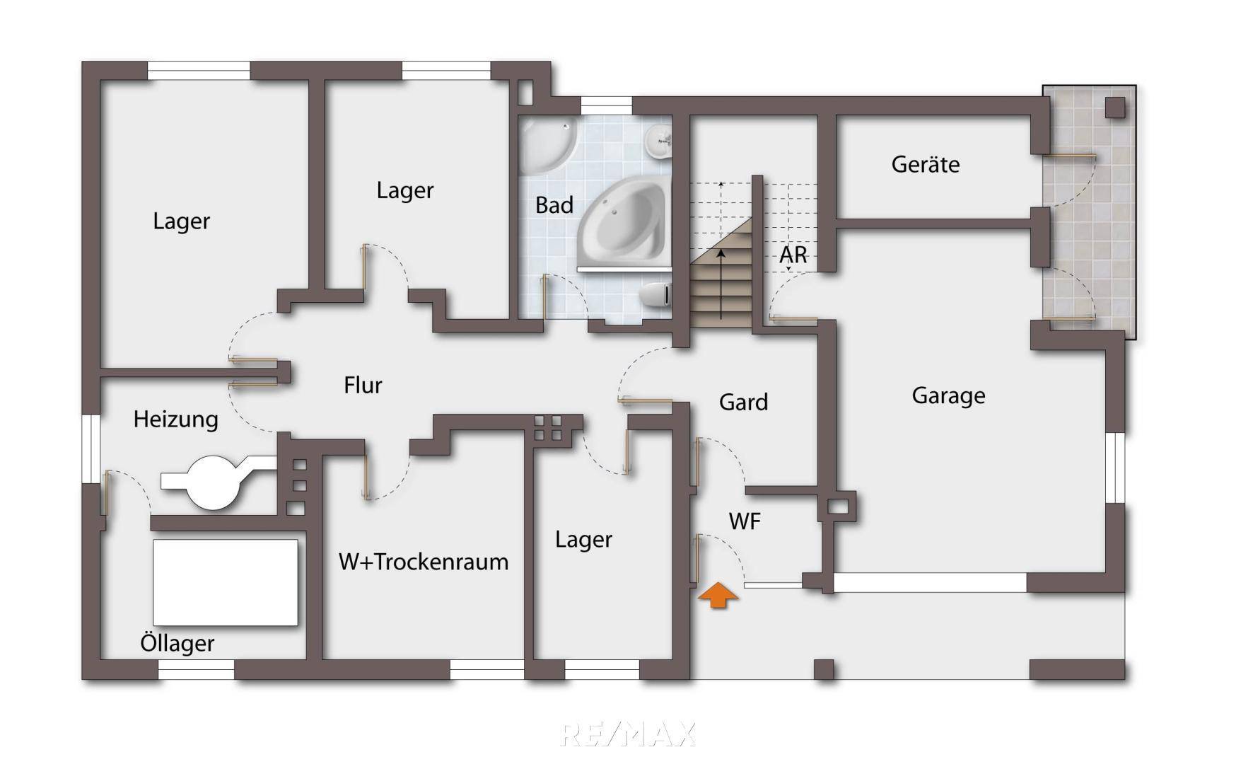 Kellergeschoss als schematische Darstellung