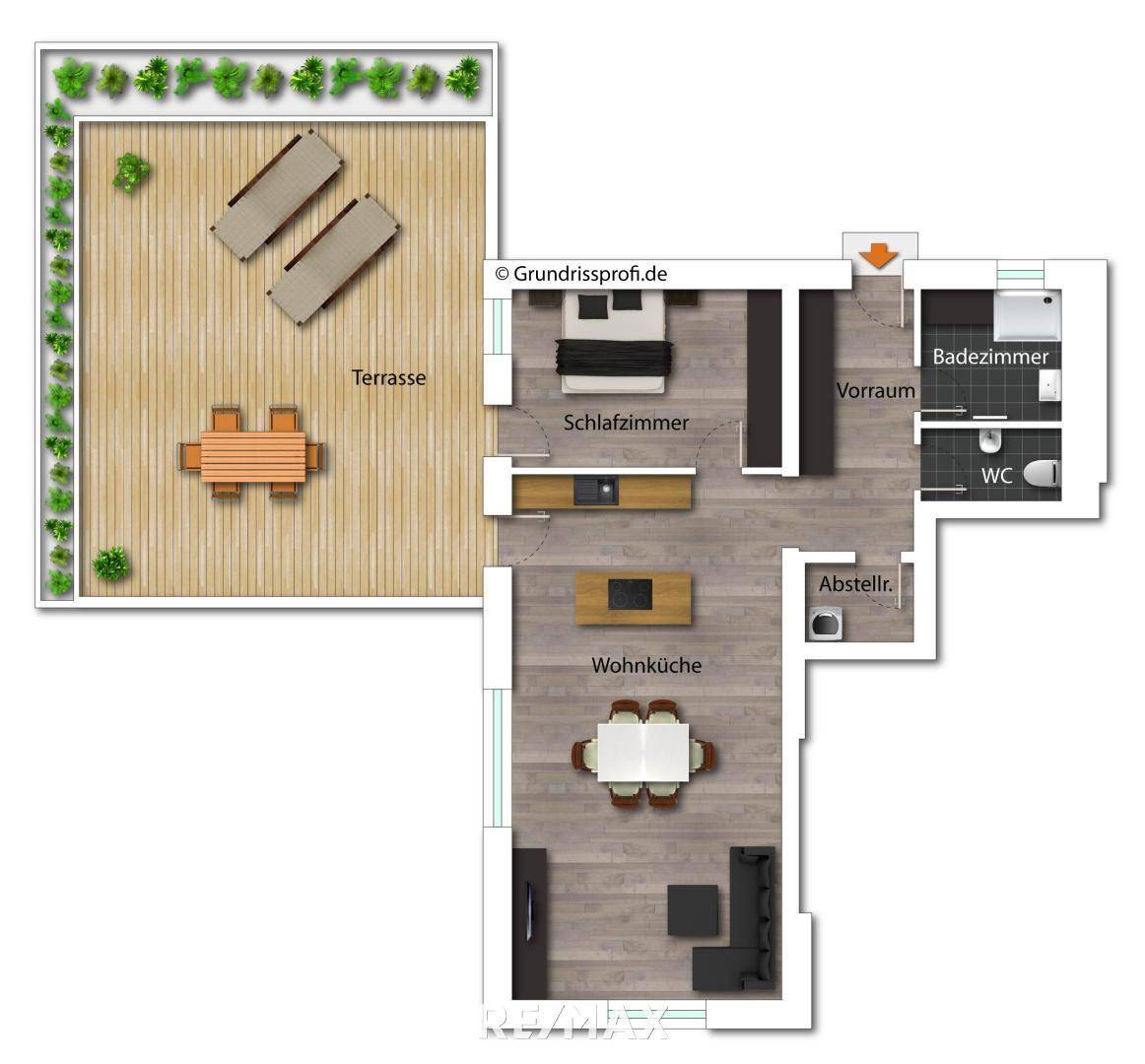 Grundriss als schematische Darstellung möbliert