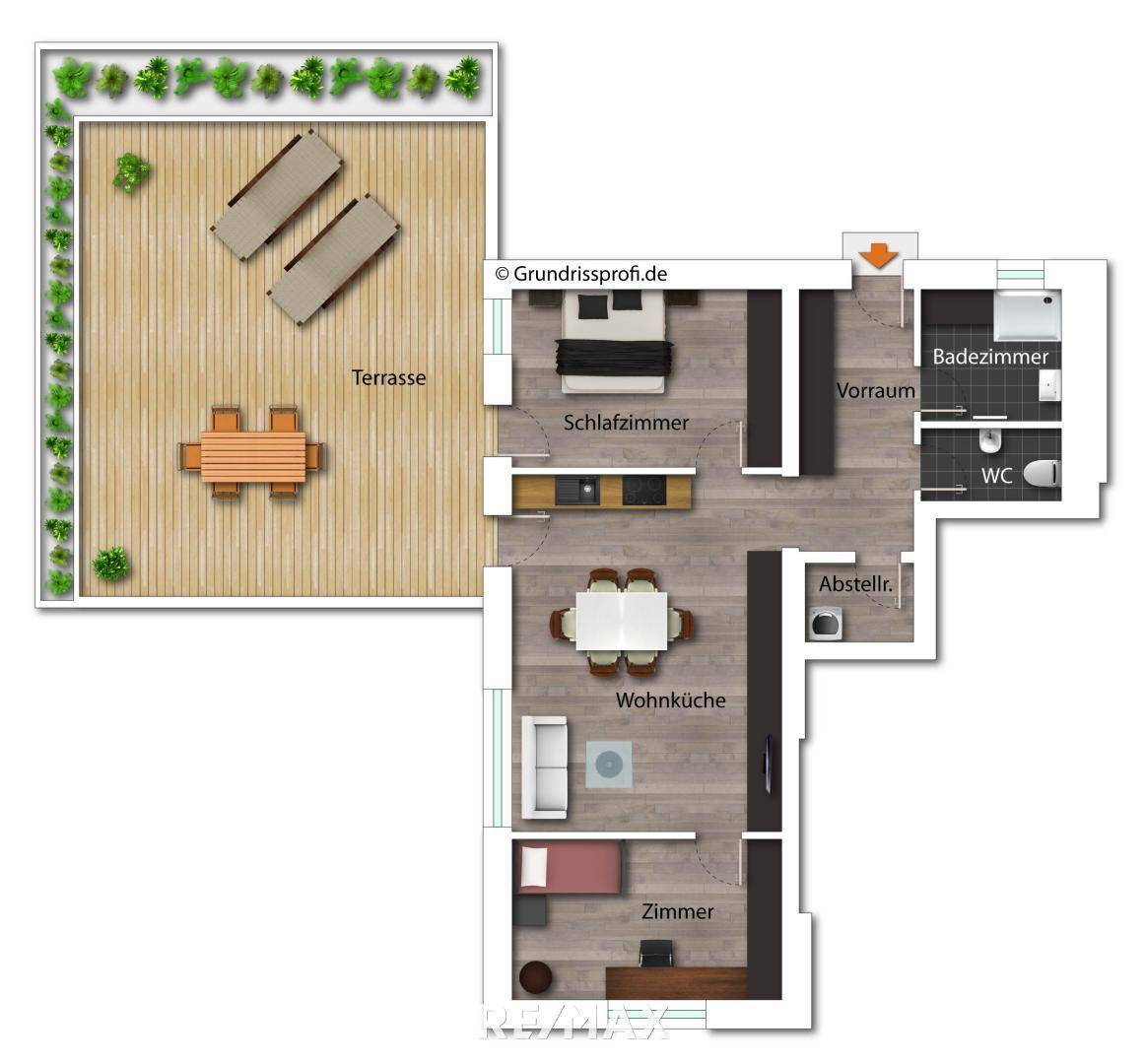 Grundriss als schematische Darstellung möbliert