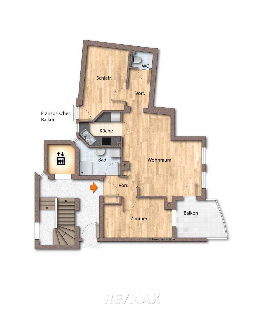 Grundriss als schematische Darstellung unmöbliert