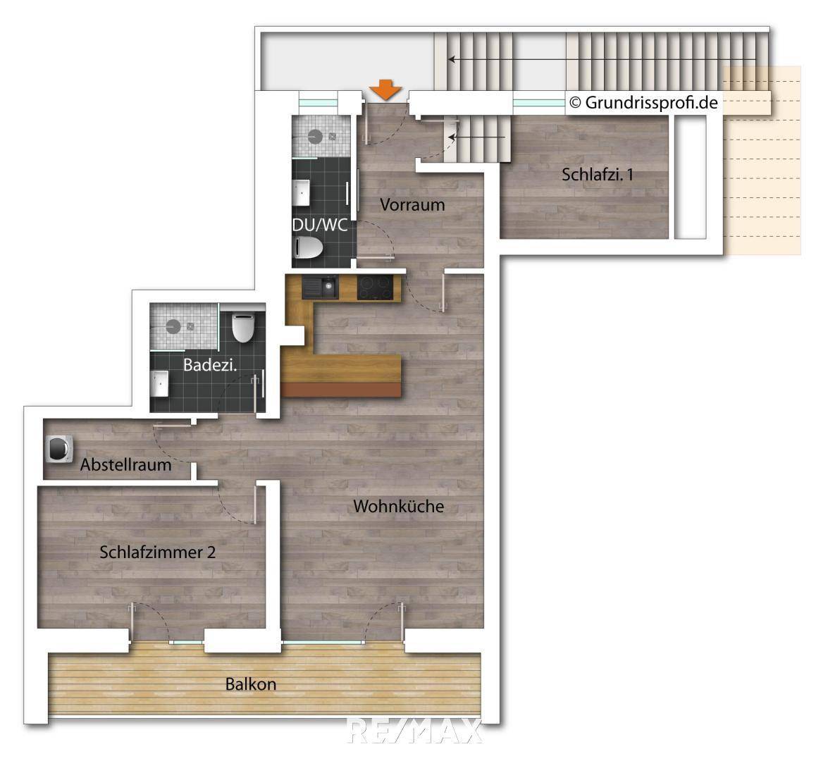 Grundriss als schematische Darstellung unmöbliert