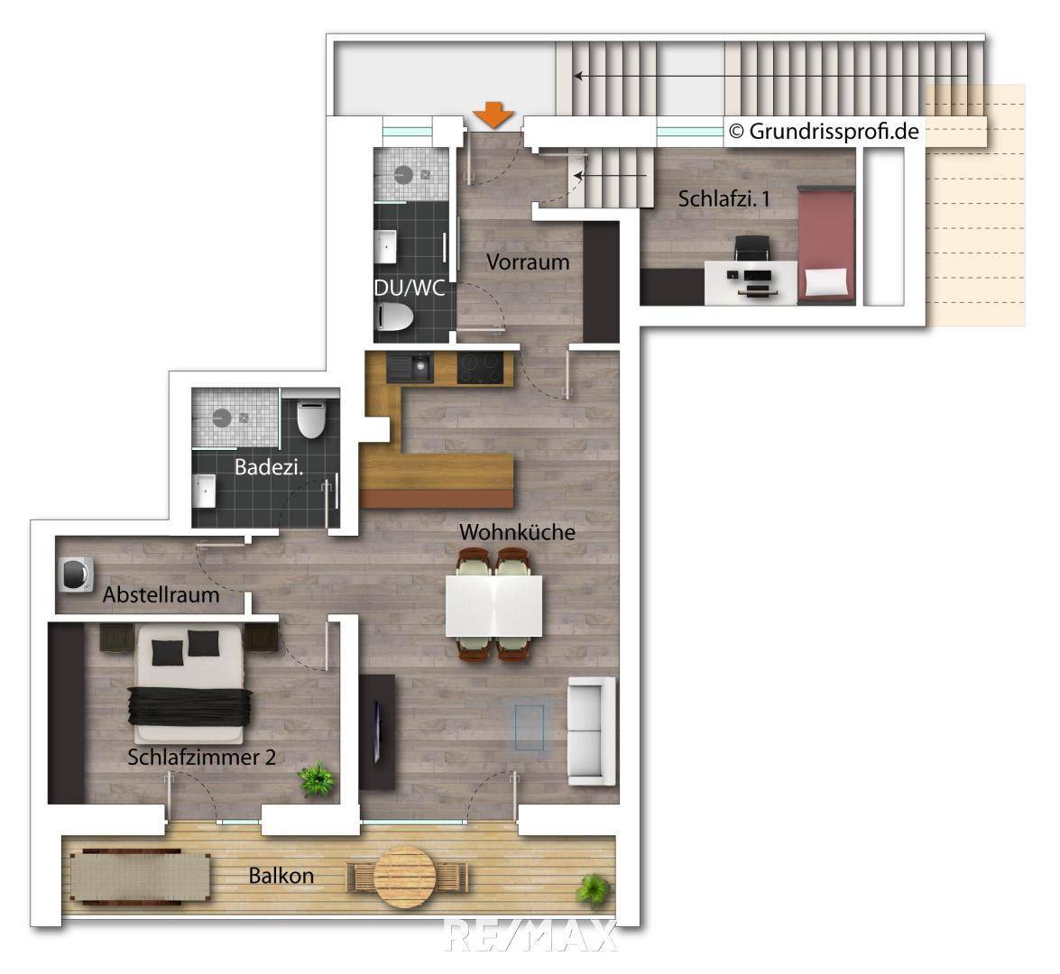 Grundriss als schematische Darstellung möbliert