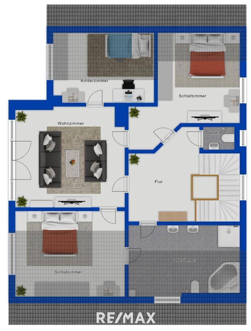 DG Grundriss als schematische Darstellung möbliert