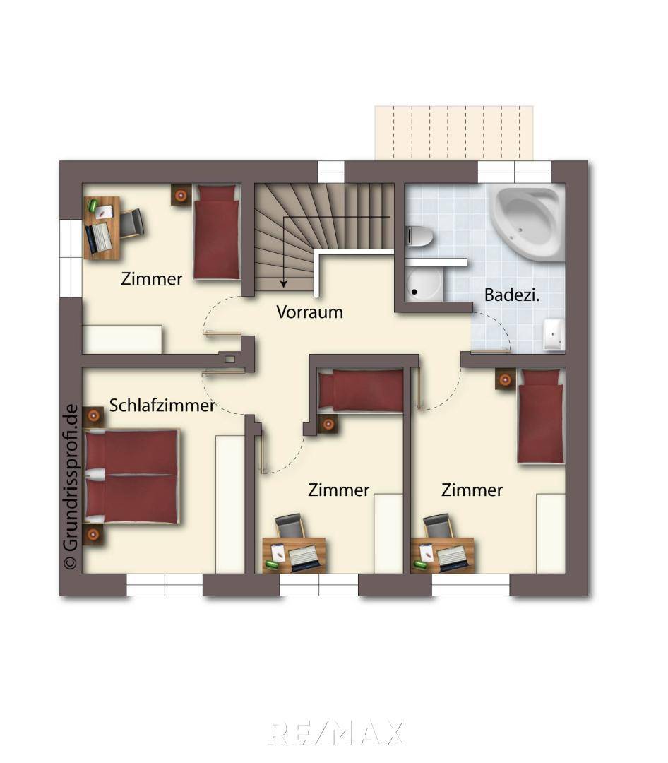 Obergeschoss als schematische Darstellung möbliert