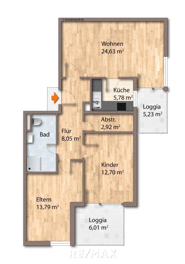 Grundriss als schematische Darstellung unmöbliert