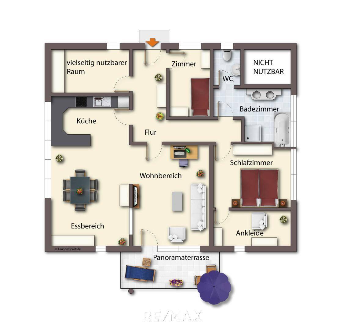 Grundriss als schematische Darstellung möbliert