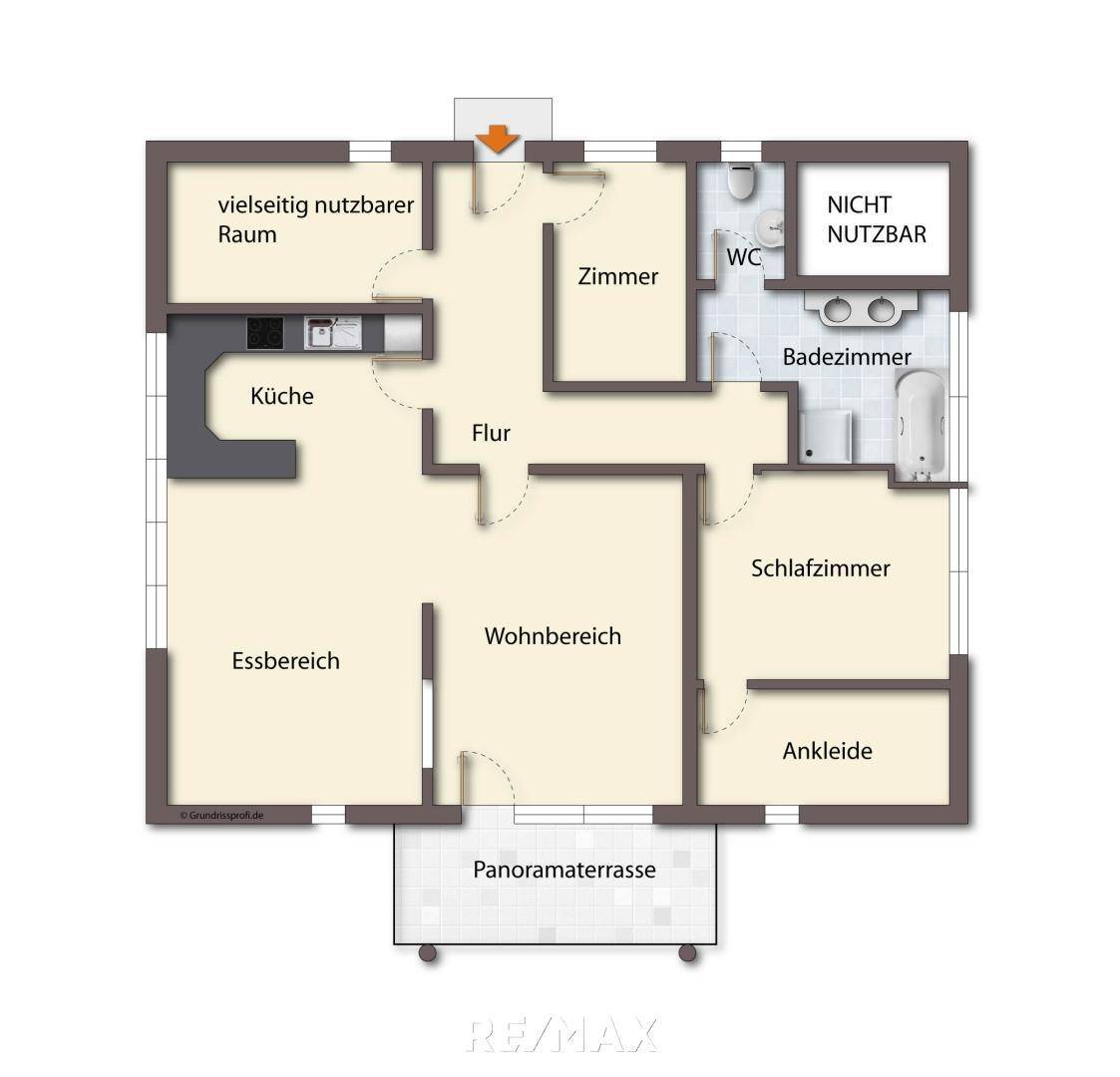 Grundriss als schematische Darstellung unmöbliert