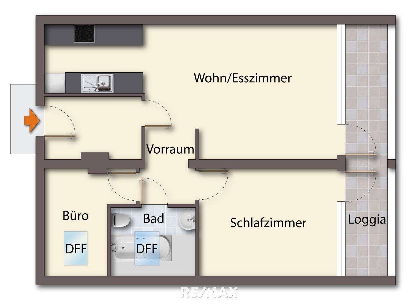 Grundriss als schematische Darstellung unmöbliert