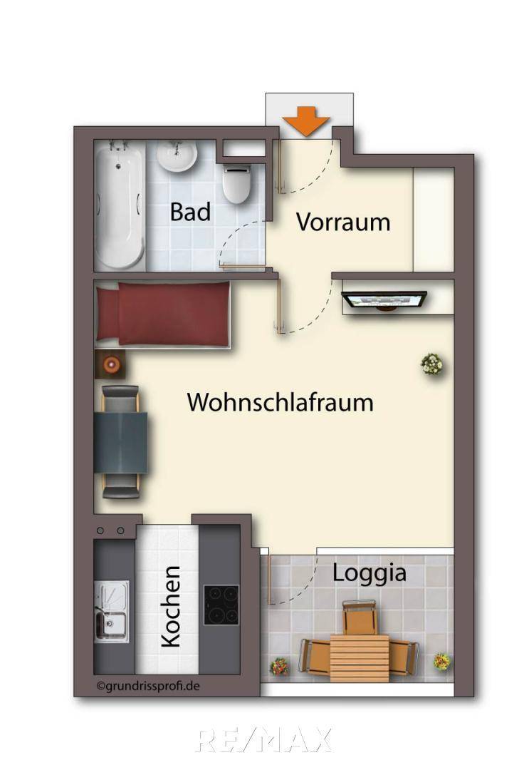 Grundriss als schematische Darstellung möbliert