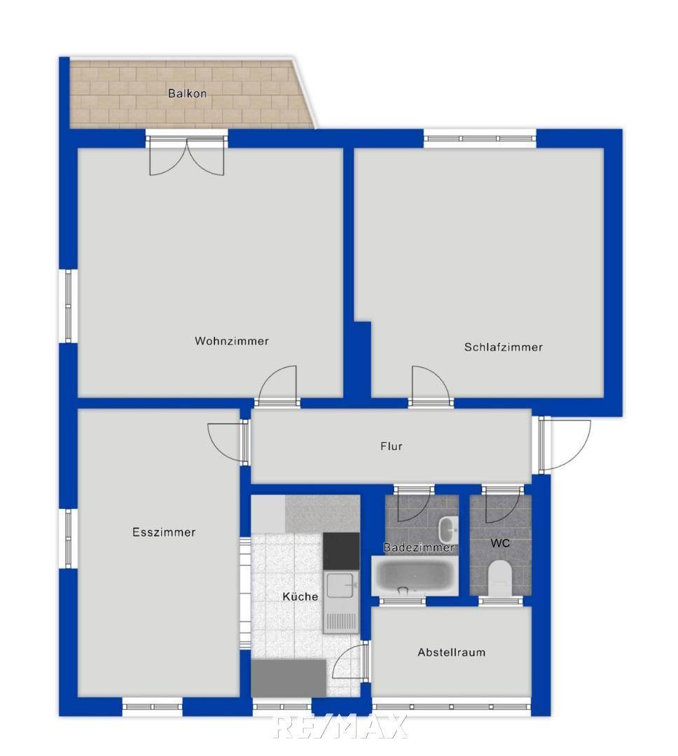 Grundriss als schematische Darstellung unmöbliert