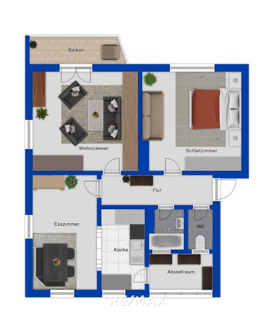 Grundriss als schematische Darstellung möbliert