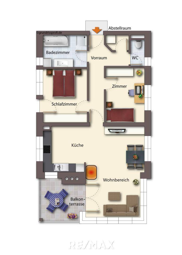Grundriss als schematische Darstellung möbliert
