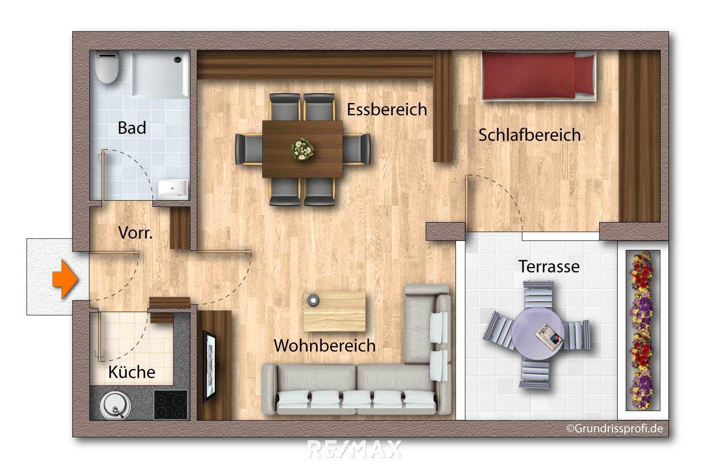 Variante 1 als schematische Darstellung möbliert