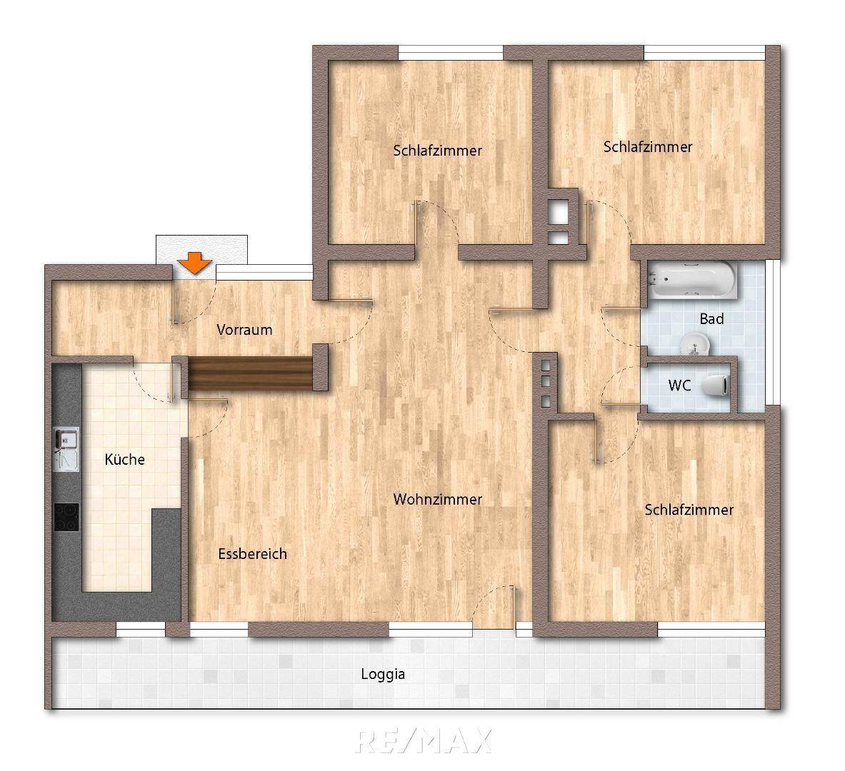 Grundriss unmöbliert als schematische Darstellung