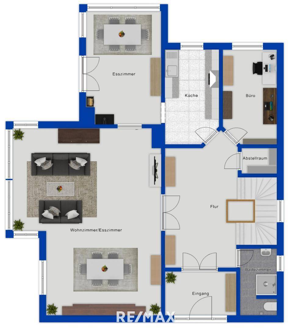 EG Grundriss als schematische Darstellung möbliert