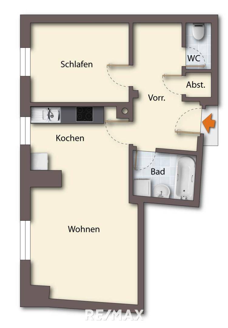 Grundriss als schematische Darstellung unmöbliert