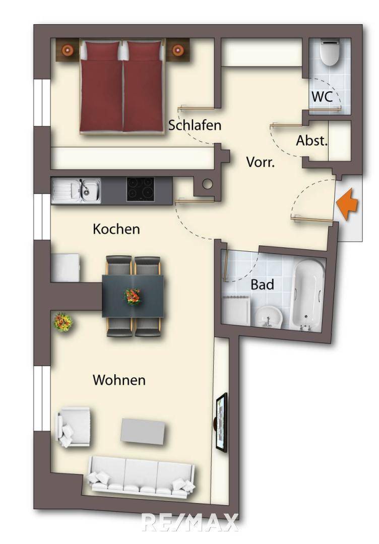 Grundriss als schematische Darstellung möbliert