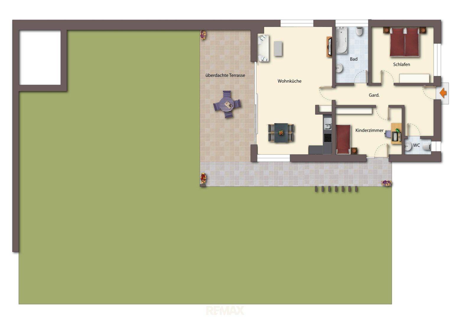 Grundriss möbliert als schematische Darstellung